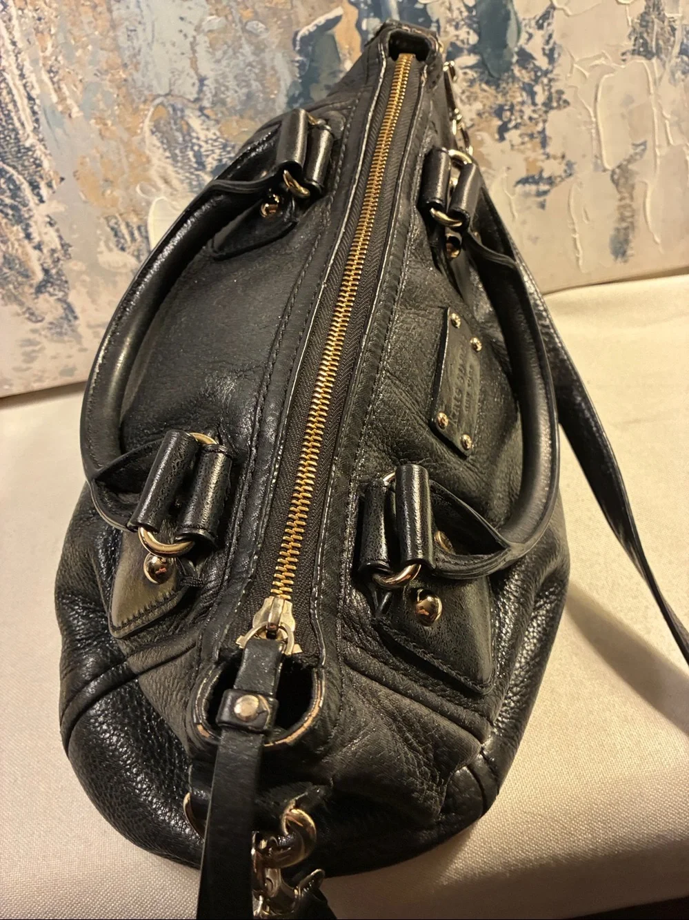 Genuine Kate Spade Black Slouchy Pebbled Leather Shoulder Satchel